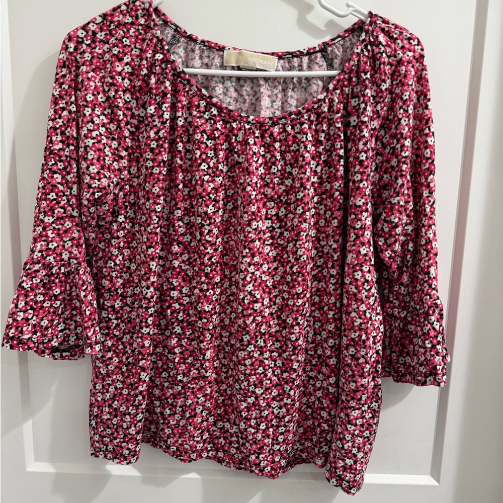 Michael Kors Pink Floral 3/4 Length Sleeve Blouse